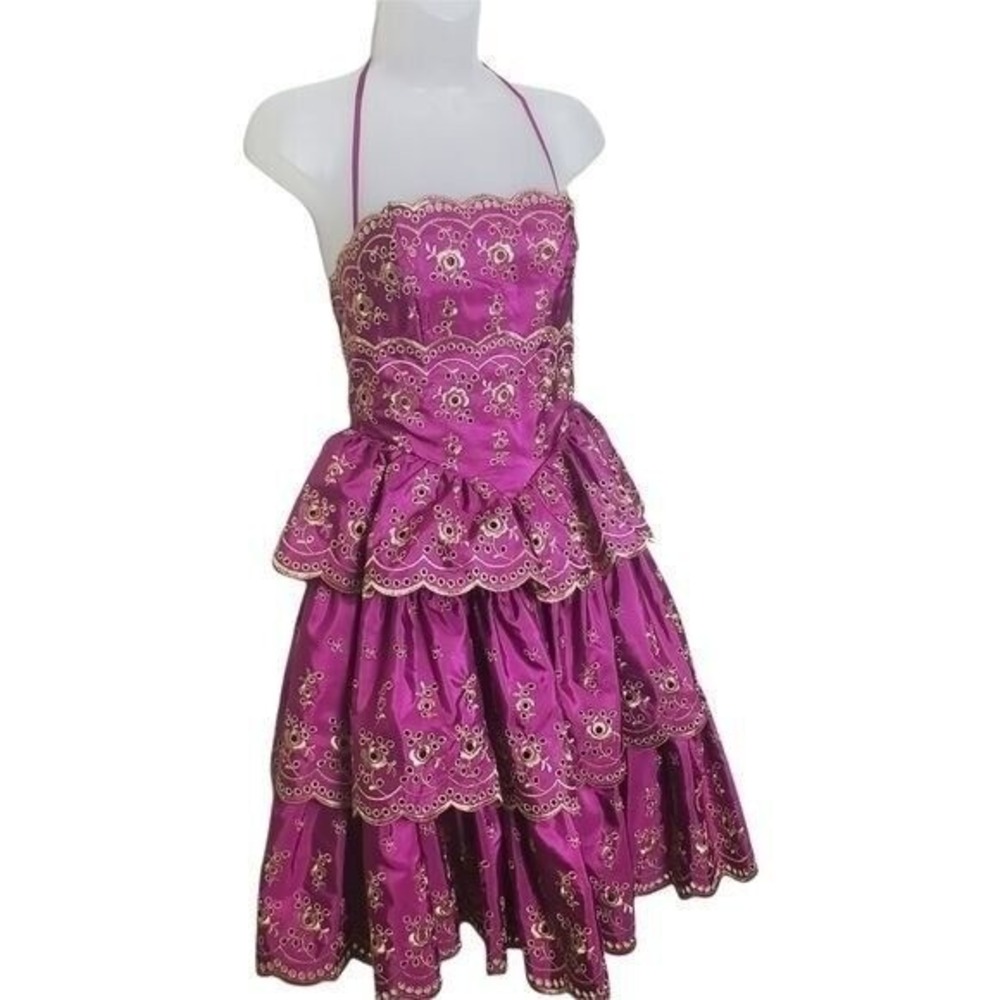 Betsey Johnson Womens Y2K Fairy Tiered Embroidered Halter Dress 2 Magenta NEW - Picture 7 of 16